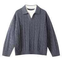 Pull tricoté décontracté pour homme, style décontracté, logo personnalisé accepté, 100 % laine, 576 g, col en V épais, faux deux-pièces