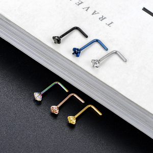 Pin de Nariz de acero inoxidable en forma de L de circón arcoíris de oro rosa de 2,5mm, venta al por mayor, anillo de Piercing de nariz para mujeres y hombres para boda - Product Image 3