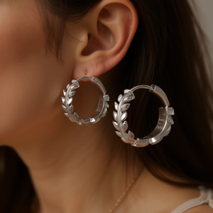 Pendientes de Aro E3750 en Oro Blanco para Mujer, Diseño de Planta, Estilo Clásico, Joyería de Aleación, Pendientes Perforados - Product Image 2