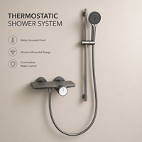 Système de douche thermostatique en acier inoxydable 304 pour salle de bain, ensemble de douche à effet pluie gris bronze, montage mural