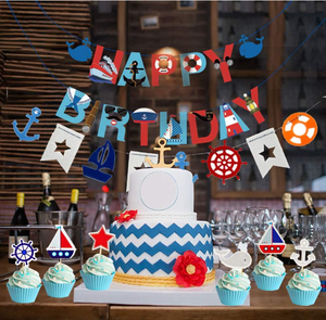 Decoración para Fiesta de Cumpleaños Náutica, Banderines de Feliz Cumpleaños, Ancla, Velero, Yate, Faro, Guirnalda, Adorno para Pastel, Globos - Product Image 2