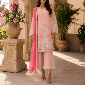 Pink Embroidered 3 Piece Pakistani Suit Loose Fit <b>Kurta</b> Palazzo Dupatta Set <b>For</b> <b>Women</b> Wedding <b>Women</b> Embroidered dresses 2027 - Product Image 1