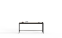 Table haute avec plateau en bois et structure métallique, idéale pour les espaces de repose ou les bureaux.