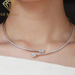 Collar Gargantilla Tipo Tenis para Mujer con Dos Diamantes de Laboratorio de Corte Brillante, Cadena Abierta para Clavícula en Oro Blanco de 18K, Certificado IGI, Lujo - Product Image 1