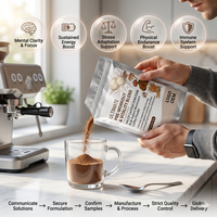 Poudre de café instantané aux champignons en vrac, certifiée HACCP, OEM ODM, ingrédients personnalisés, pré-entraînement, vitalité durable sans effet de chute, boisson