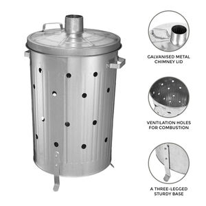 75L Open Top Galvanized Steel Incinerator Eco-Friendly Outdoor Garden Waste Wood <strong>Fire</strong> <strong>Bin</strong> with Rolling Cover - Product Image 4