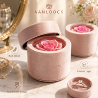 Boîte à bijoux en velours de luxe, boîte à bague en forme de rose, boîte cadeau pour demande en mariage, boîte d'emballage pour bijoux en velours rose avec logo personnalisé