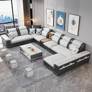 Divano Componibile a U Moderno e Lussuoso a 7 Posti in Lattice, Arredamento per Soggiorno in Tessuto con Design ad Angolo - Product Image 2