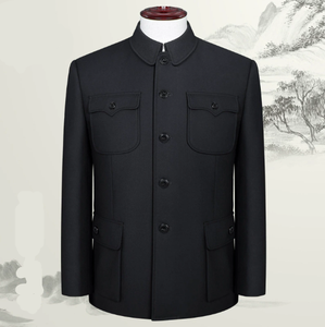 เสื้อสูทผู้ชายแบบจีน ชุดจีนโบราณ สีดำ ปกปีกนก แจ็คเก็ตสไตล์ซุนหยาเซิน เสื้อคลุมจงซาน แจ็คเก็ตคลาสสิกสำหรับผู้ชาย - Product Image 3