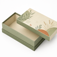 Boîte cadeau rigide en papier vert sauge personnalisée, impression botanique, deux pièces, couvercle et base, emballage de produit haut de gamme