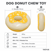 YAOYUE Mainan Kunyah Anjing Beraroma Donat, Bahan TPR Food Grade Tahan Sobek, Pembersih Gigi Anak Anjing, Mainan Anjing Interaktif, Warna Pink Kuning Cokelat