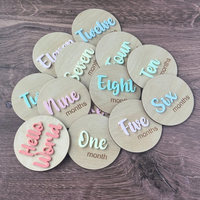 Accessoires de Photo de gravure Laser 3D colorés pour l'anniversaire du nouveau-né disques en bois naturel bébé étape mensuelle cartes circulaires en bois