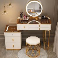 Coiffeuse de chambre moderne éclairée, réglable et extensible avec miroir, plateau en MDF et verre