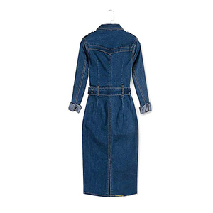Vestido vaquero de manga larga para <span class=keywords><strong>mujer</strong></span>, vestido informal elegante/barato - Product Image 3