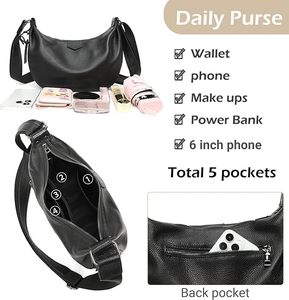 Genuine <b>Leather</b> Crossbody Bag for Women <b>Soft</b> Pebble Shoulder <b>Purse</b> Medium Handbag with Buckle Closure All Seasons Casual Style - Product Image 4