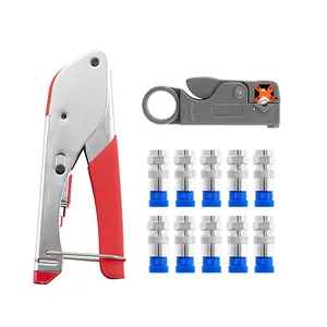 Coax Cable Crimper Kit Tool for rg6 rg59 Coaxial Compression Tool Fitting Wire Stripper with 10pcs F Compression connectors