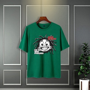 เสื้อยืดถักคอกลมสำหรับผู้ชายสไตล์วินเทจเสื้อ100% โพลีเอสเตอร์ทรงหลวมดีไซน์เสื้อแขนสั้น - Product Image 5