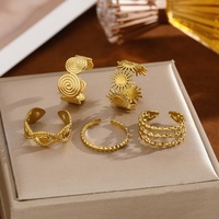 Ensemble de bagues ajustables en acier inoxydable électroplaqué, vente en gros, bagues ouvertes vintage, bijoux de mode quotidiens pour hommes et femmes