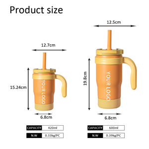 HOUROFFER Bicchiere Termico per Bambini da 14oz in Acciaio Inox a Doppia Parete Isolato <span class=keywords><strong>Sottovuoto</strong></span> Tazza Antigoccia con Manico e Cannuccia - Product Image 3