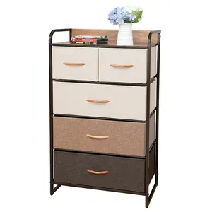 5L New Design Furniture Vertical Dresser Storage Tower Pull 5 Fabric Drawers Tall Basics Chest