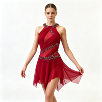 Jupe de danse lyrique rouge de luxe personnalisée avec strass pour la danse, le patinage artistique, la pole dance, les spectacles de compétition