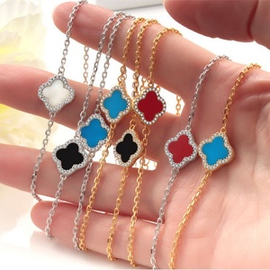 Bracciale Trendy Placcato Oro in Argento S925 con Quadrifoglio in Agata per Signore - Product Image 1
