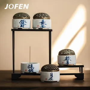 JOFEN批发手写汉字陶瓷家用香炉盖，带雕刻合金盖