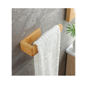 Porte-serviettes en <span class=keywords><strong>bambou</strong></span> auto-adhésif, porte-serviettes en bois naturel décoratif pour salle de bain - Product Image 2