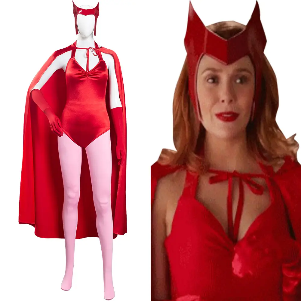 Wanda fantasia de cosplay de scarlet, bruxa wanda, maximoff, para mulheres, macacão, trajes de halloween