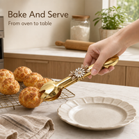 FLEY Pinces de cuisine de luxe en acier inoxydable doré, écologiques et durables, pinces de service florales pour buffet, pinces à pain argentées pour