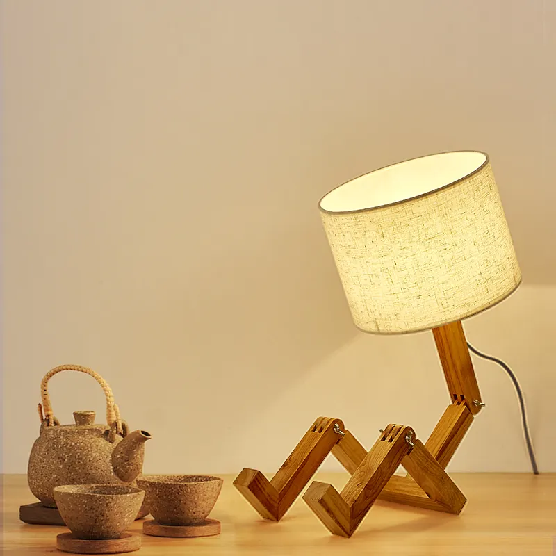 Massivholz humanoiden lampe kreative Nordic mode stil studie schlafzimmer nacht holz robot folding LED tisch lampe