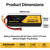 Batterie Lipo 3400/4800/5000/6700mah 7.4V 150C pour modèles RC, avions, hélicoptères, drones, batteries 2S