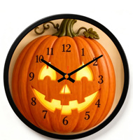Jam Dinding Halloween Motif Labu dan Kelelawar, Tanpa Suara Tik-tok, Analog Quartz, Bulat, Plastik, untuk Rumah, Kantor, Dapur, Ruang Kelas
