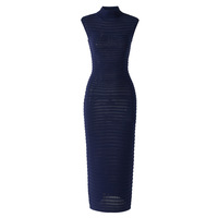 Robe longue tricotée sans manches pour femme, col montant, style européen, moulante, élégante et raffinée, pour l'été
