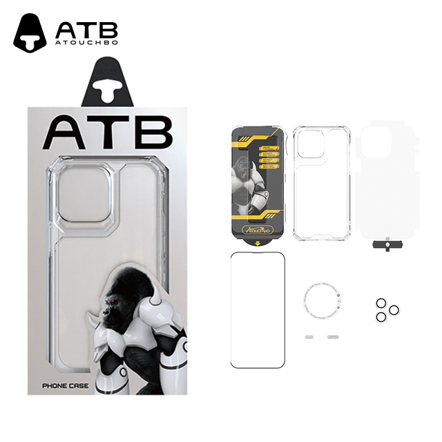 ATB Full Protection 6 In1 Sets Including Phone Case Back Film Screen Protector and Camera Lens Film for iPhone 14 15 16 Pro Max