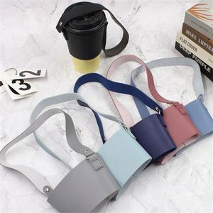 Porte-gobelets réutilisable en cuir PU moderne et durable avec logo personnalisé, bandoulière réglable, idéal pour les cafés en plein air et les plats à emporter - Product Image 2