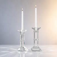 Porte-bougie en cristal carré à double collier, à deux sections, sur socle à niveaux, pour décoration intérieure et table à manger