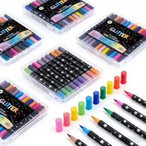 <span class=keywords><strong>Marqueurs</strong></span> à double pointe obliques et à bout rond scintillants |   72 couleurs vibrantes |   Pour les grossistes en papeterie et les passionnés d'art - Product Image 3
