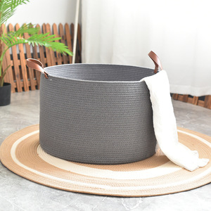 Panier de rangement en tissu de corde de coton naturel pliable multicolore, tissé à la main, pour panier à linge - Product Image 2