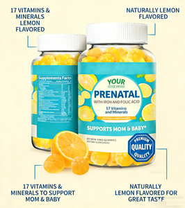 Gummies de vitamines prénatales OEM avec fer et <span class=keywords><strong>acide</strong></span> <span class=keywords><strong>folique</strong></span>, 60 unités, saveur citron, complément alimentaire pour femmes - Product Image 6