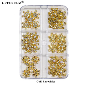 Brillant Or Argent Flocon De Neige Cloche 3D Nail Charms En Gros AlloyHollow Cut Out Design Noël Nail Art Décoration - Product Image 5