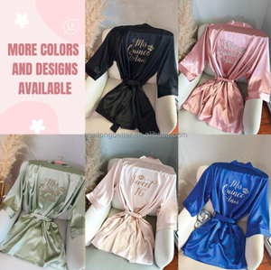 Batas de Seda de Lujo Tipo Kimono con Estampado, Bordado y Pedrería OEM, con Logotipo Personalizado para Mujer, Ropa de Dormir de Satén para <span class=keywords><strong>Novia</strong></span>, SPA y Belleza - Product Image 4