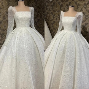 <span class=keywords><strong>Abiti</strong></span> <span class=keywords><strong>da</strong></span> <span class=keywords><strong>Sposa</strong></span> Personalizzati su Misura, Linea A, Scollo Quadrato, Strass, Perline, Maniche Illusione, Splendidi per Serate di Gala - Product Image 1