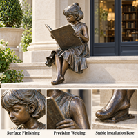 Sculpture de Fille Lisant en Bronze, Statue Grandeur Nature Personnalisée, Finition Antique Faite à la Main, Décoration Durable pour Jardin, Bibliothèque, Villa