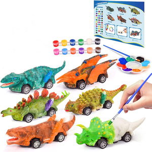 Educational Arts and Crafts DIY Gifts 2 in 1 <strong>Dinosaurs</strong> <strong>Painting</strong> Pull Back Cars Set - Product Image 1
