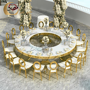 Muebles DE BODA Juego de mesa de comedor de media luna de acero inoxidable dorado - Product Image 2