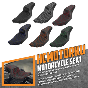 Siège deux places pour <span class=keywords><strong>moto</strong></span>, en cuir PU avec surpiqûres en losange, coussin avant et arrière pour <span class=keywords><strong>Harley</strong></span> Touring 2024 et modèles Street Road Glide CVO <span class=keywords><strong>2023</strong></span> - Product Image 1