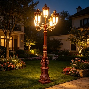 Lampadaire LED rétro européen en aluminium et fonte, étanche IP65, AC 85-265V, blanc chaud, pour jardin et aménagement paysager - Product Image 1