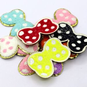 Custom Cartoon Appliques Iron on 5cm Glitter Edge Chenille Embroidery Bowknot Patch for Kids Garment Clothing - Product Image 3