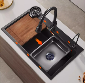 ブラックフライデーホットセールモダンガングレーキッチンシンク多機能キッチンシンク304ステンレススチールキッチンシンクセット蛇口 - Product Image 3